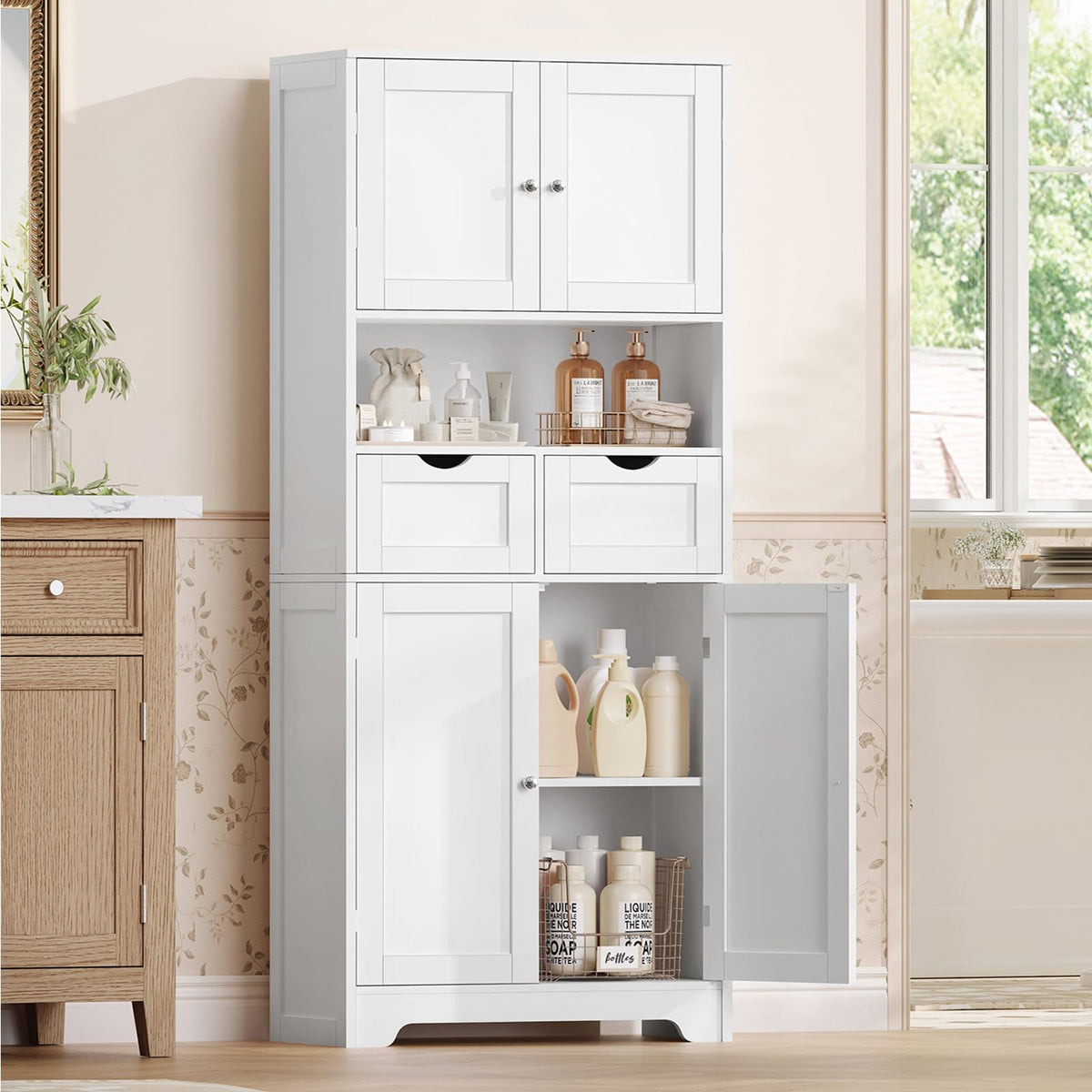 Tall Bathroom Storage Cabinet with 4 Doors L97308