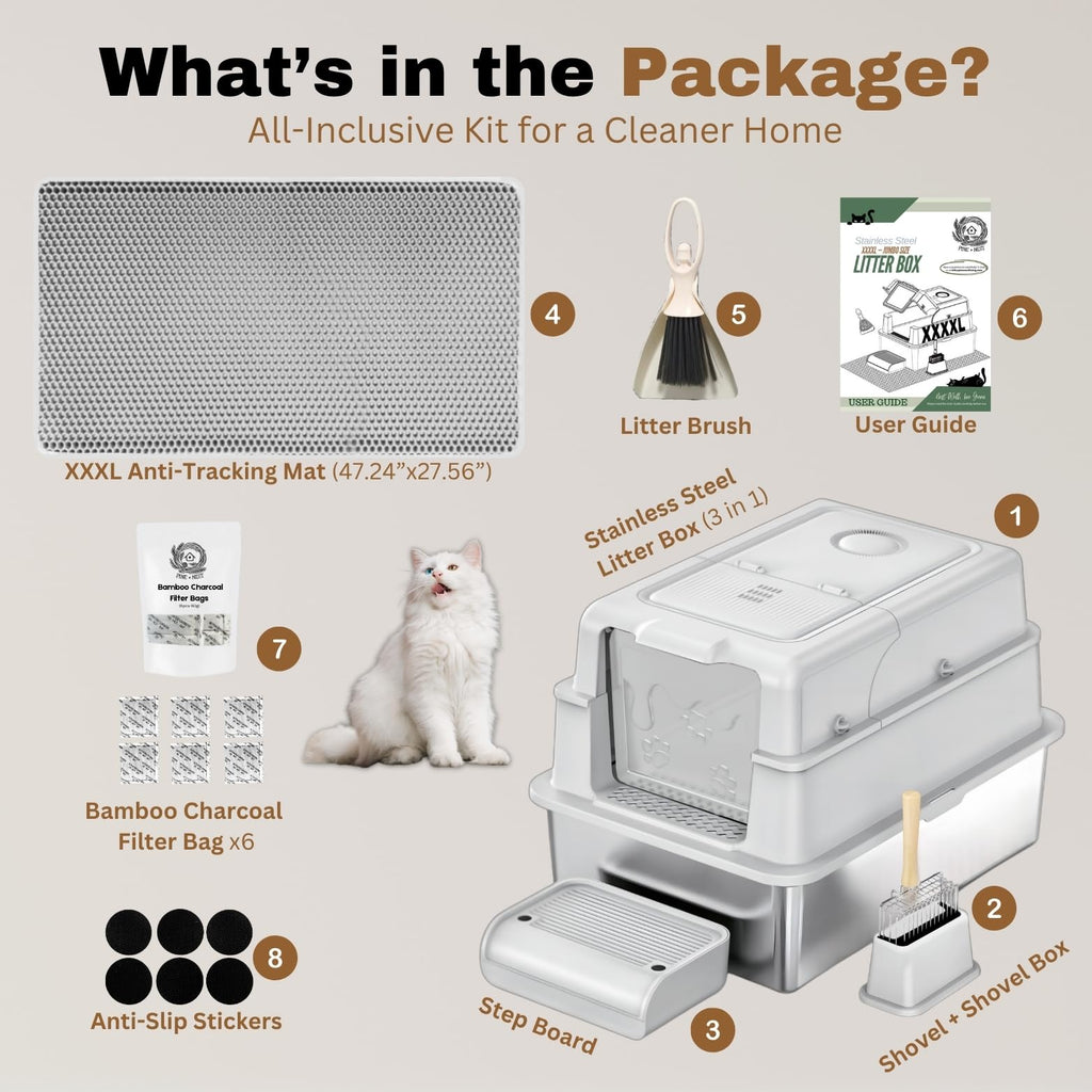 XXXXL Stainless Steel Cat Litter Box with Lid A542