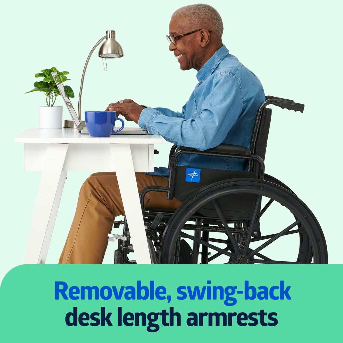Lightweight Wheelchair with Swing-Back Desk-Length Arms and Elevating Leg Rests S371