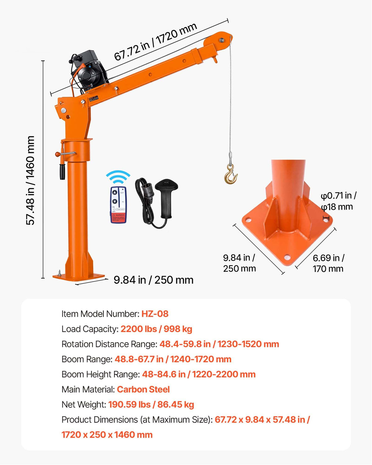 Electric Truck Crane with 12V Electric Winch and 360° Rotating Telescopic Boom G12191