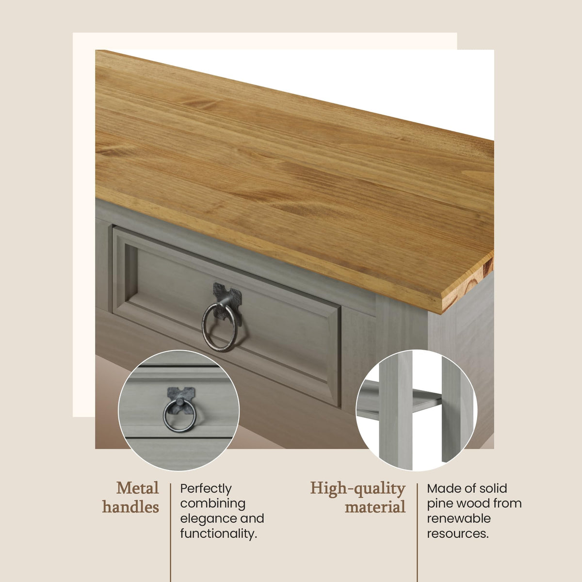 Solid Wood Console Table with 3 Drawers T13738