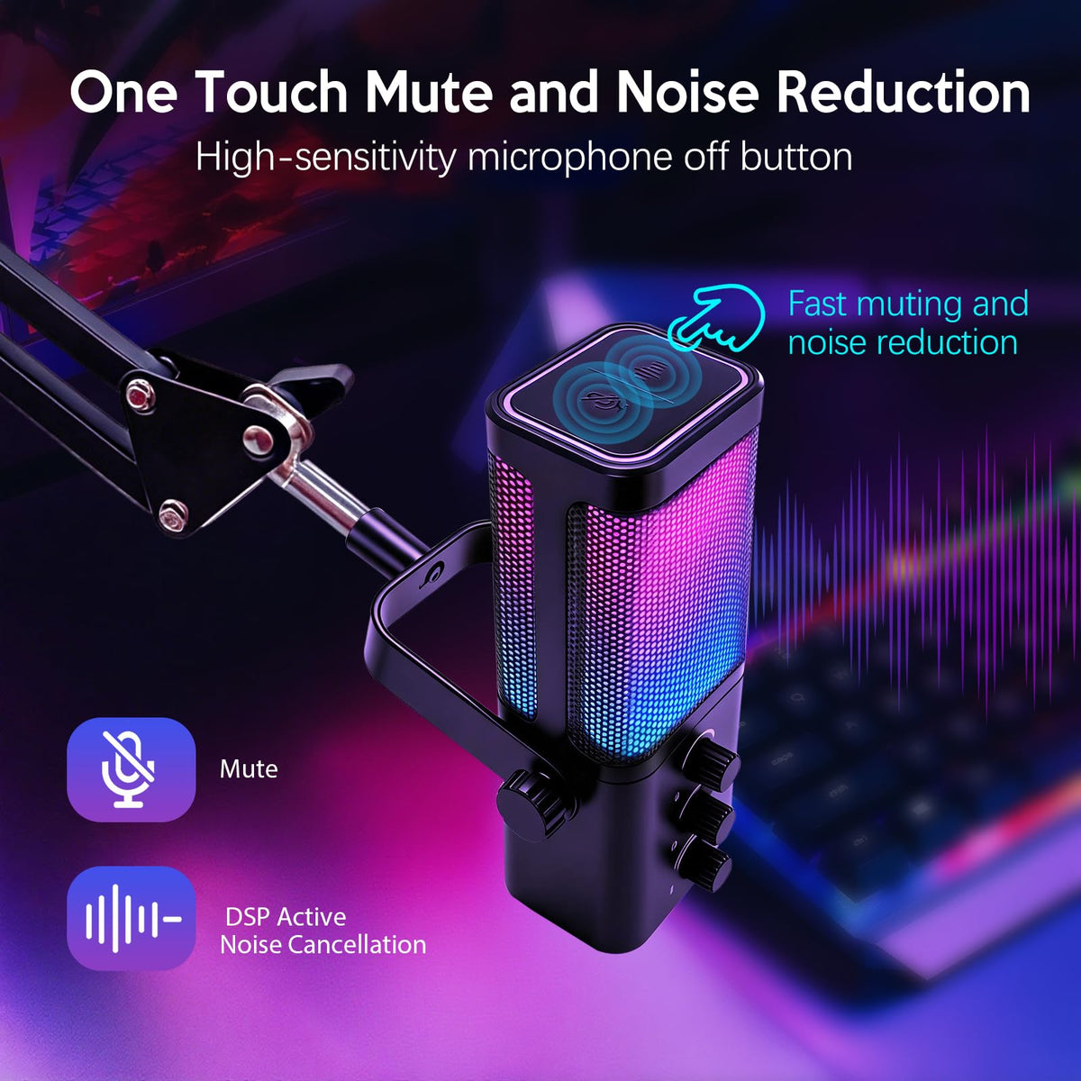 Black USB Condenser Microphone with Boom Arm G2761