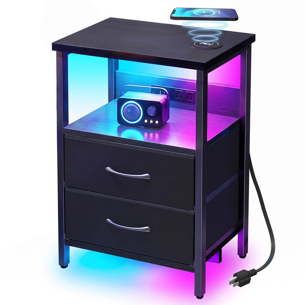 Black Smart Nightstand with Wireless Charging S8016