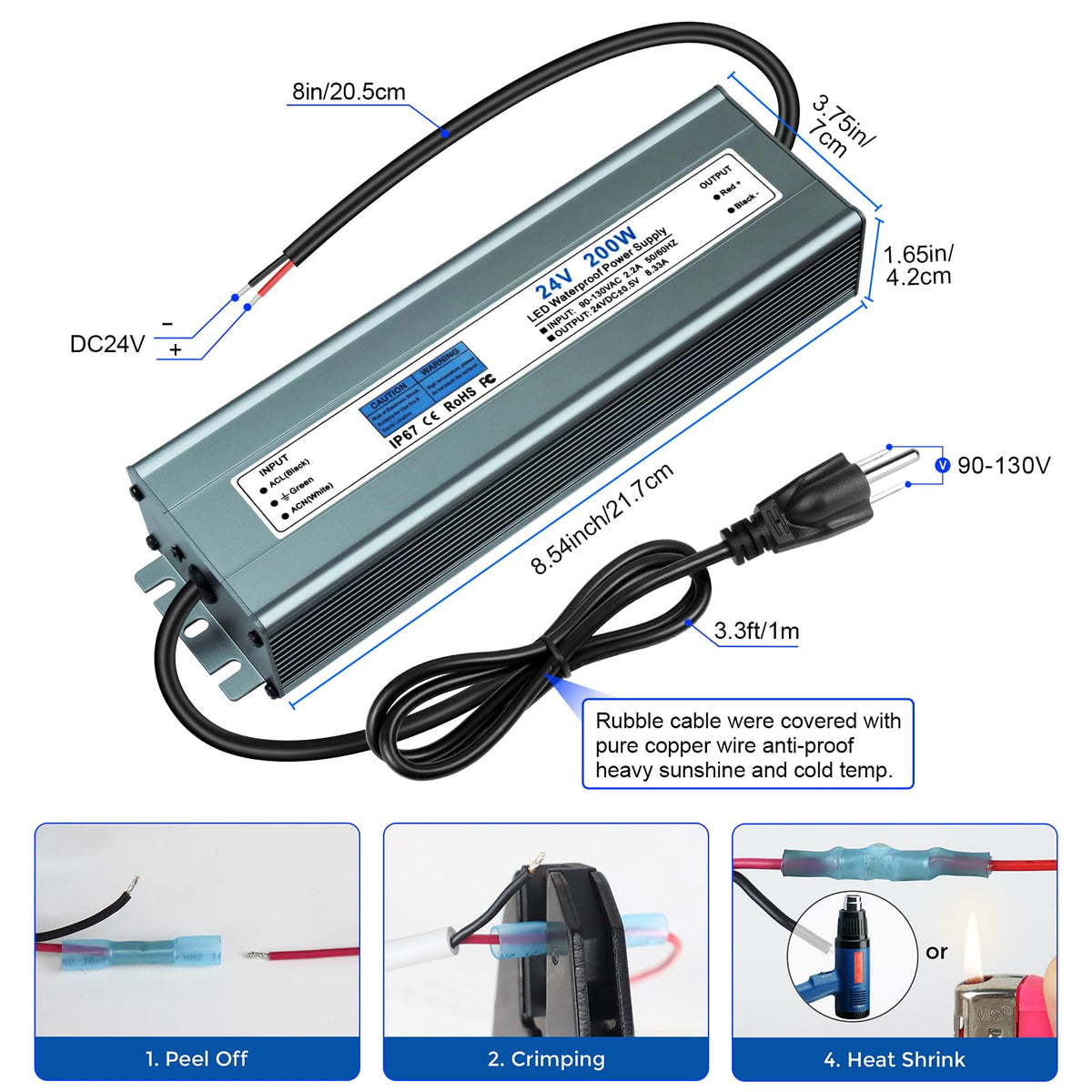 24V 200W IP67 Waterproof LED Power Supply N3233