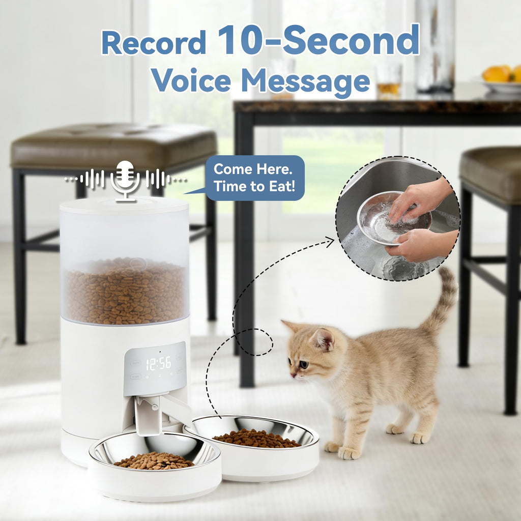 Automatic Cat Feeder for 2 Cats, 6L White C7508