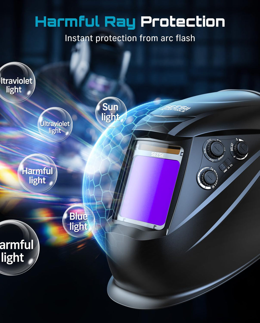 Large View Auto Darkening Welding Helmet with Welding Gloves Q55933