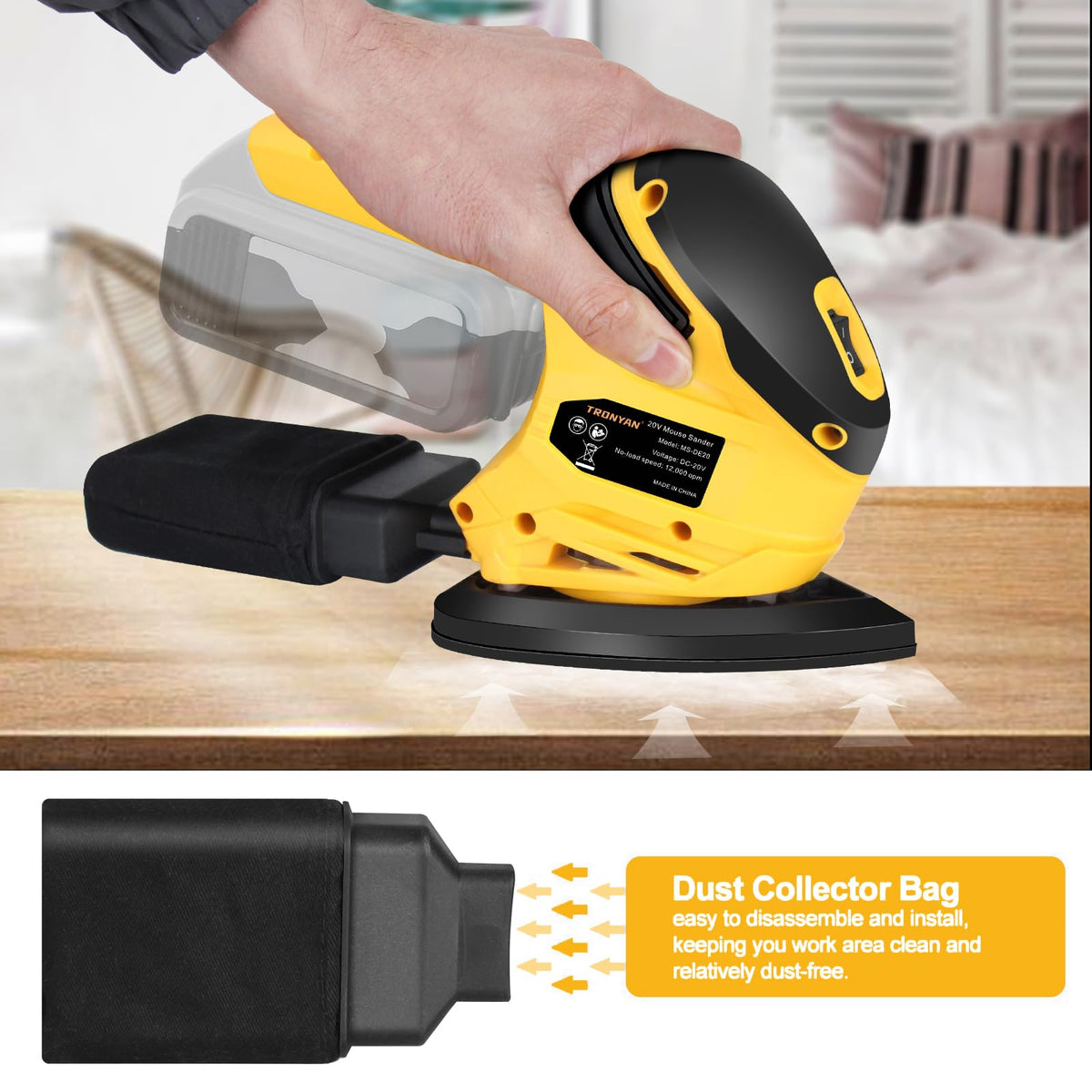Cordless Detail Sander, 12,000 OPM, 10Pcs Sandpapers, Dust Bag Q166357