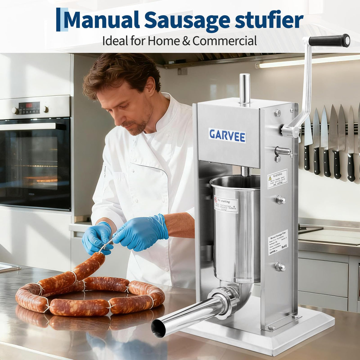 3L Stainless Steel Manual Sausage Stuffer with 5 Filling Tubes S16533