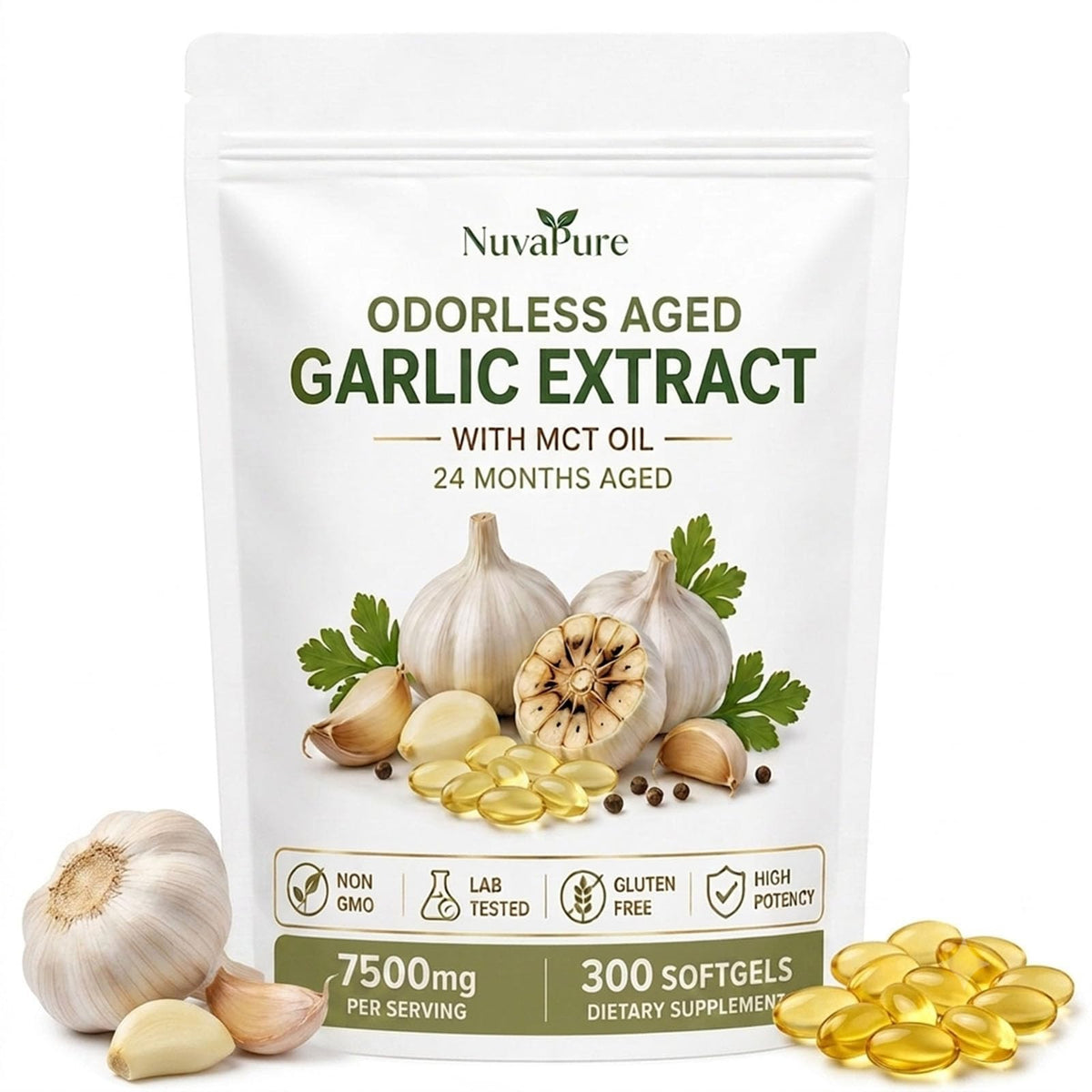Odorless Aged Garlic Extract Supplement, 300 Softgels Z163299