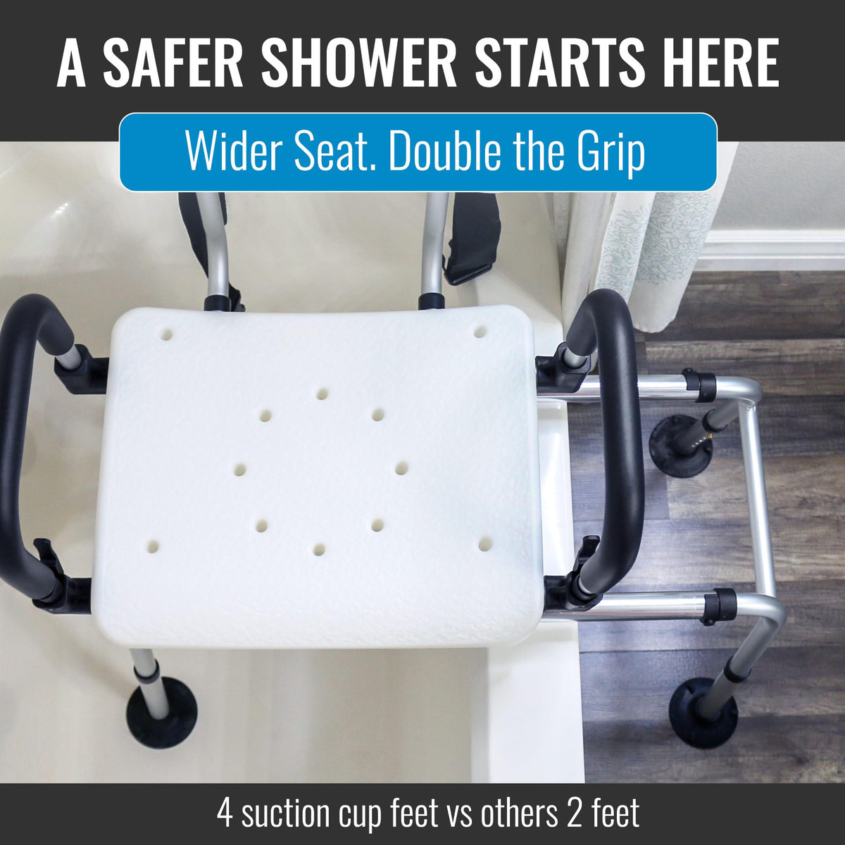 Extra-Wide 360lb Capacity Non-Slip Padded Shower Chair & Transfer Bench M511