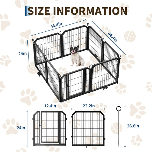 24 Inch 8 Panels Metal Dog Playpen with Door & Stakes A52911