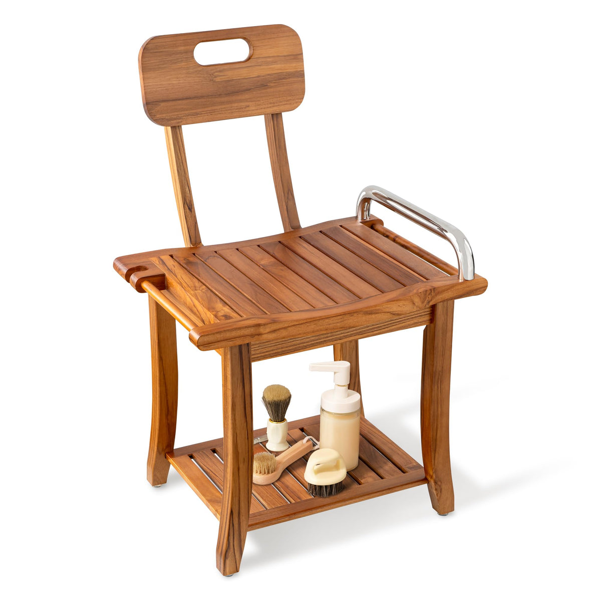Teak Shower Bench with Handles and Backrest C4552