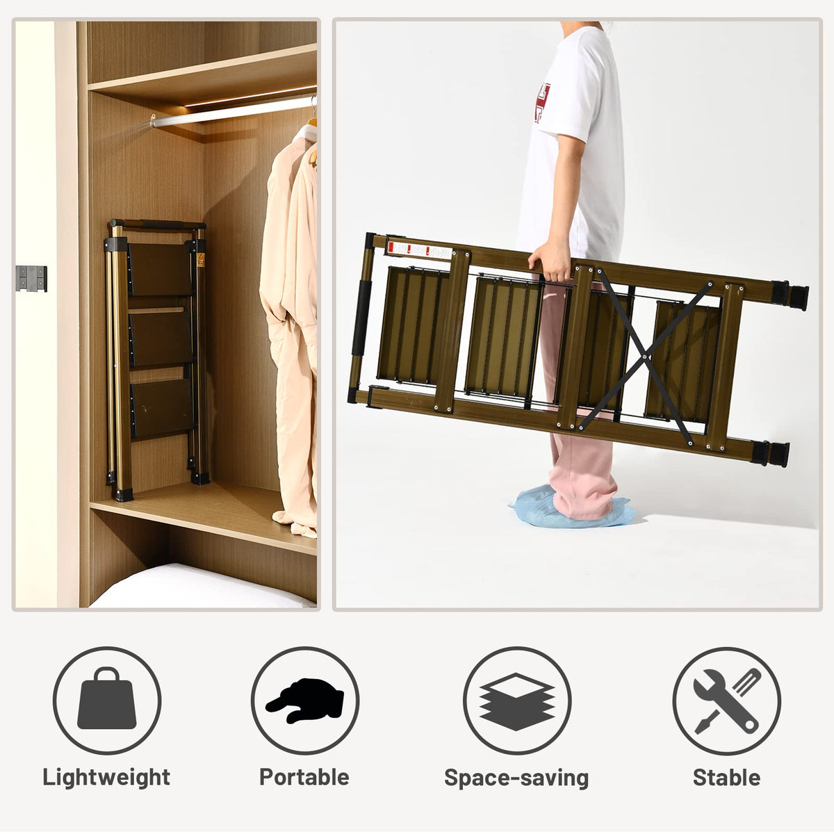 3 Step Aluminum Step Stool with Retractable Handrail K497464