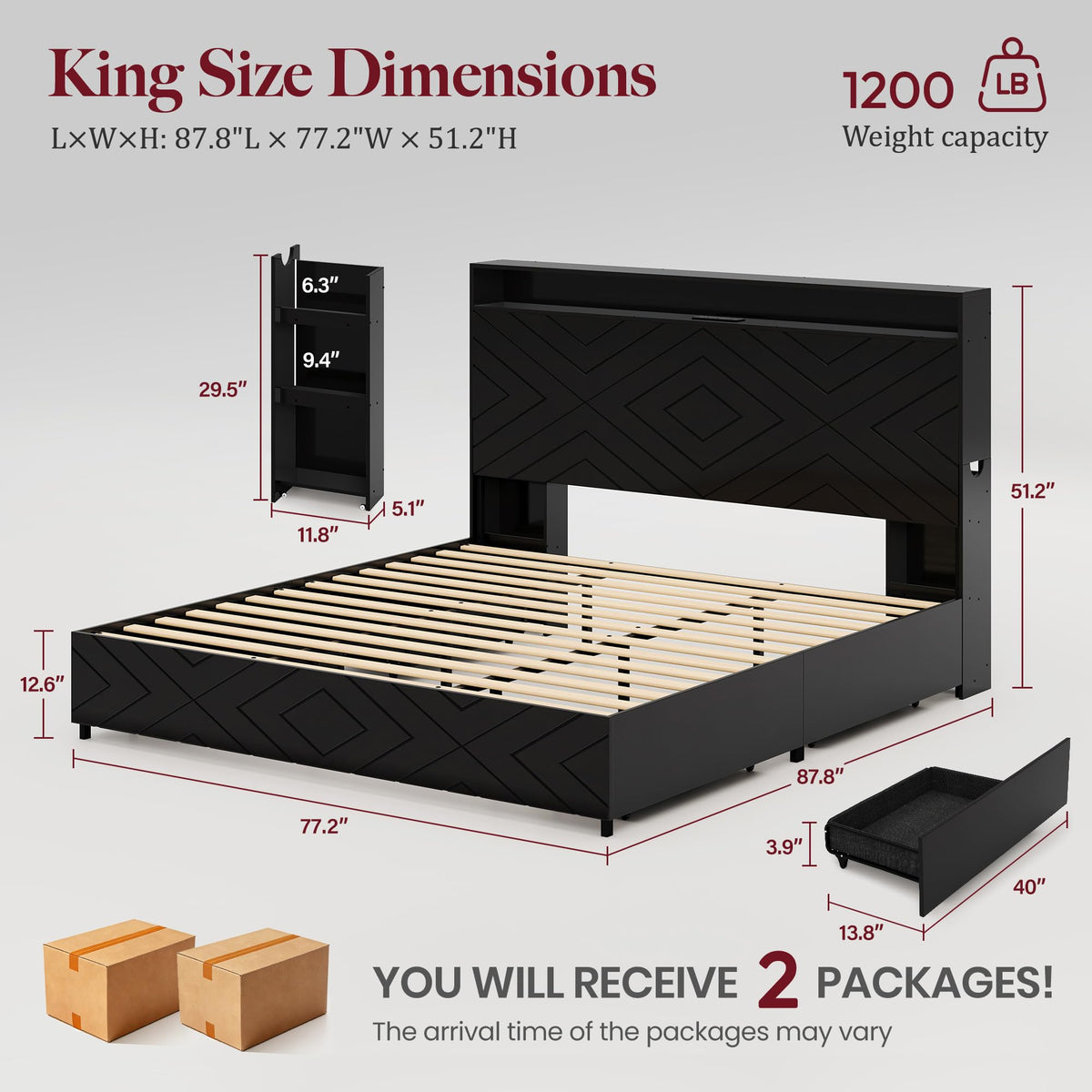 King Size Bed Frame with Tall Headboard I815326