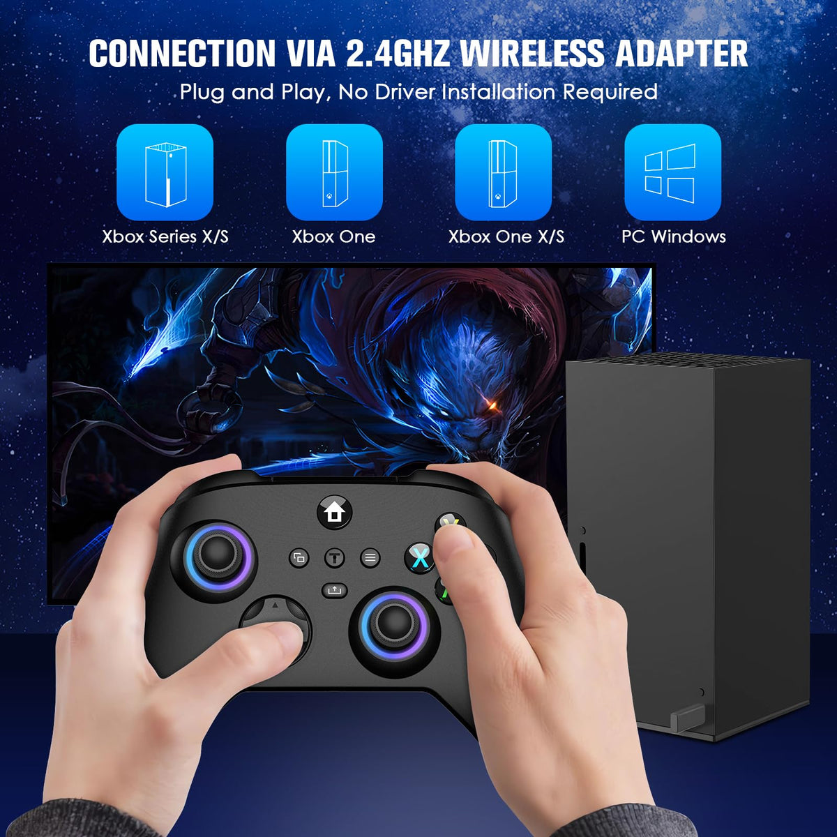 Wireless Controller with Hall Effect Joysticks, RGB Light, Dual Vibration, TURBO R815503