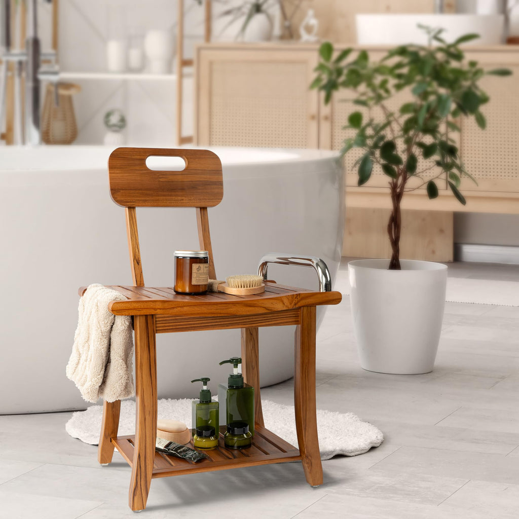 Teak Shower Bench with Handles and Backrest C4552