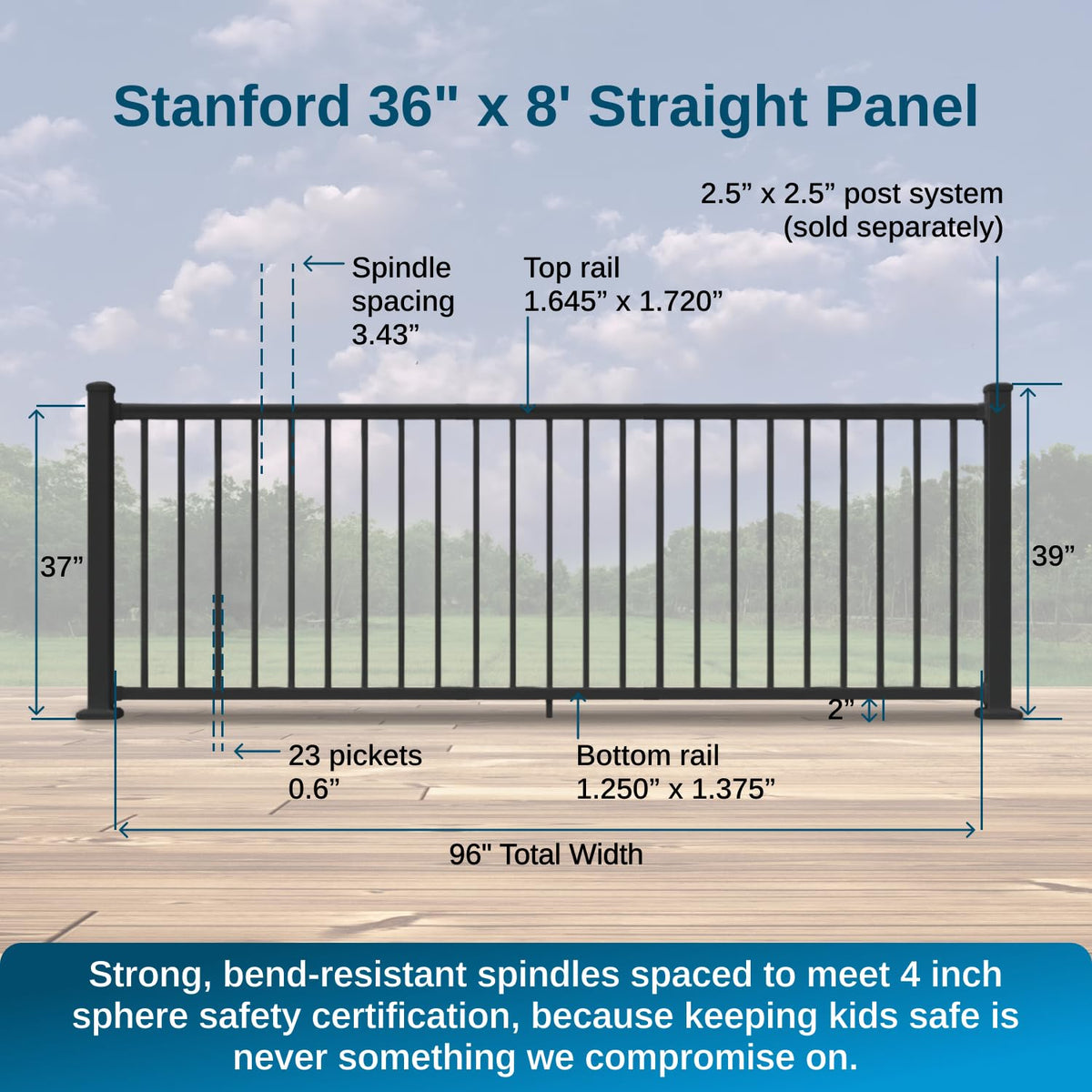 36 in. H x 8 ft. W Aluminum Deck Railing Kit with Black Powder-Coated Finish A8744