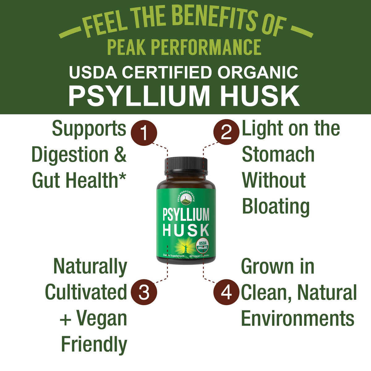 Organic Psyllium Husk Vegan Capsules Fiber Supplement C255