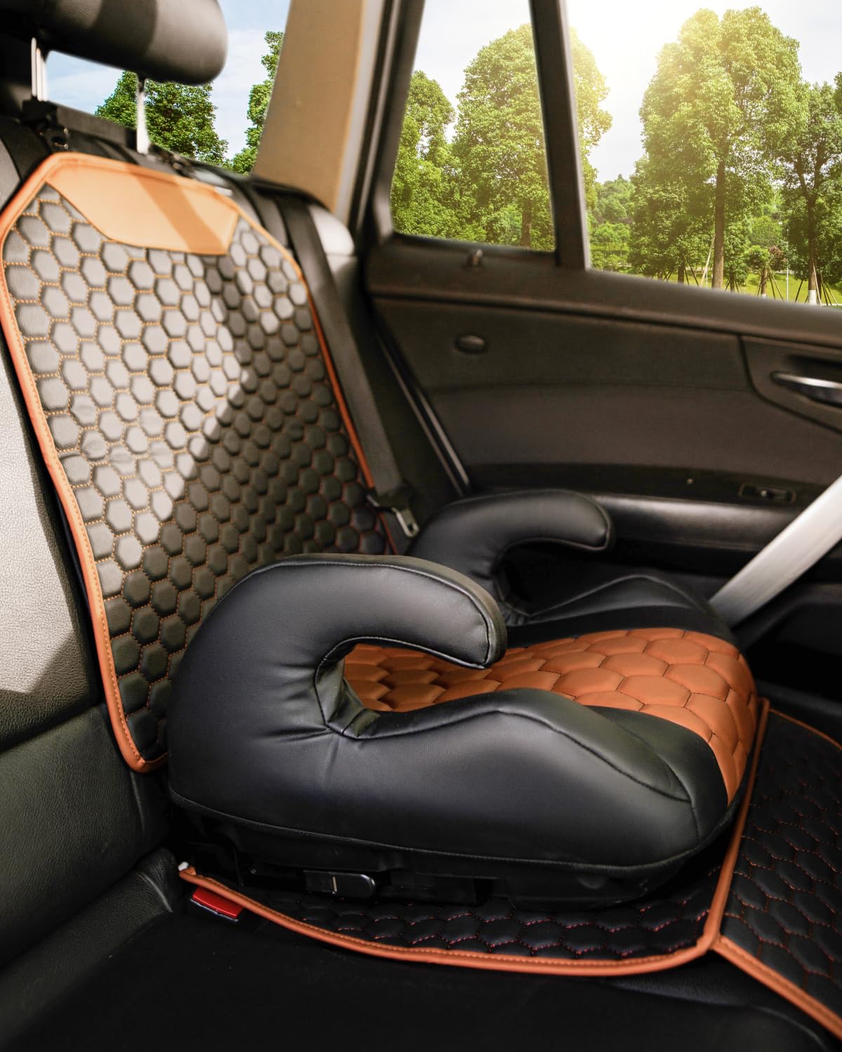 Black-Brown Backless Booster, Waterproof Seat Protector & Backseat Organizer I534115