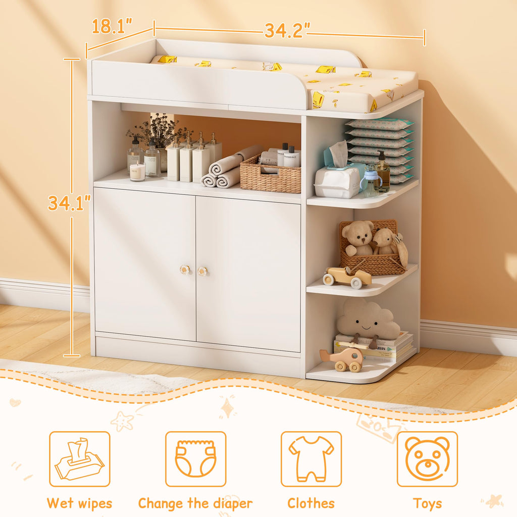 White Wood Changing Table Dresser with Cabinet P998