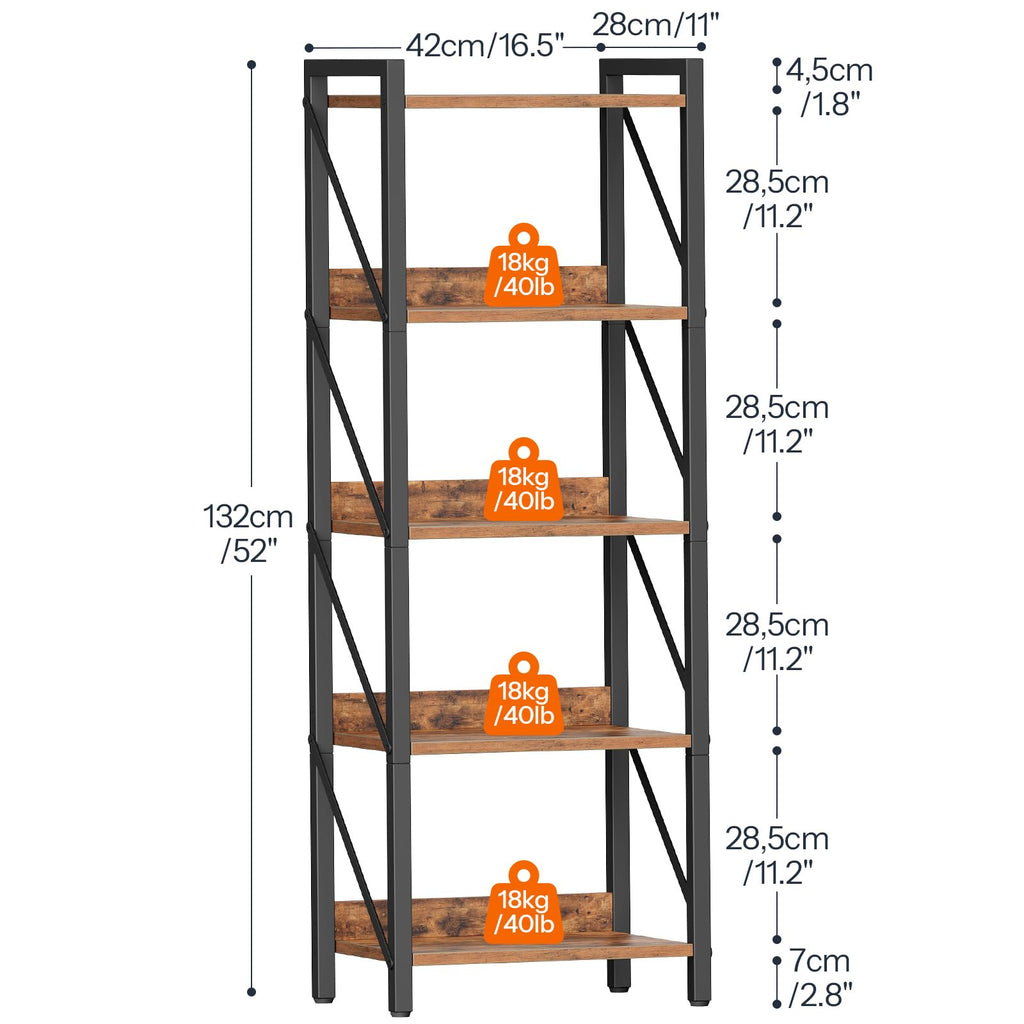 5-Tier Industrial Bookshelf with Metal Frame N592372