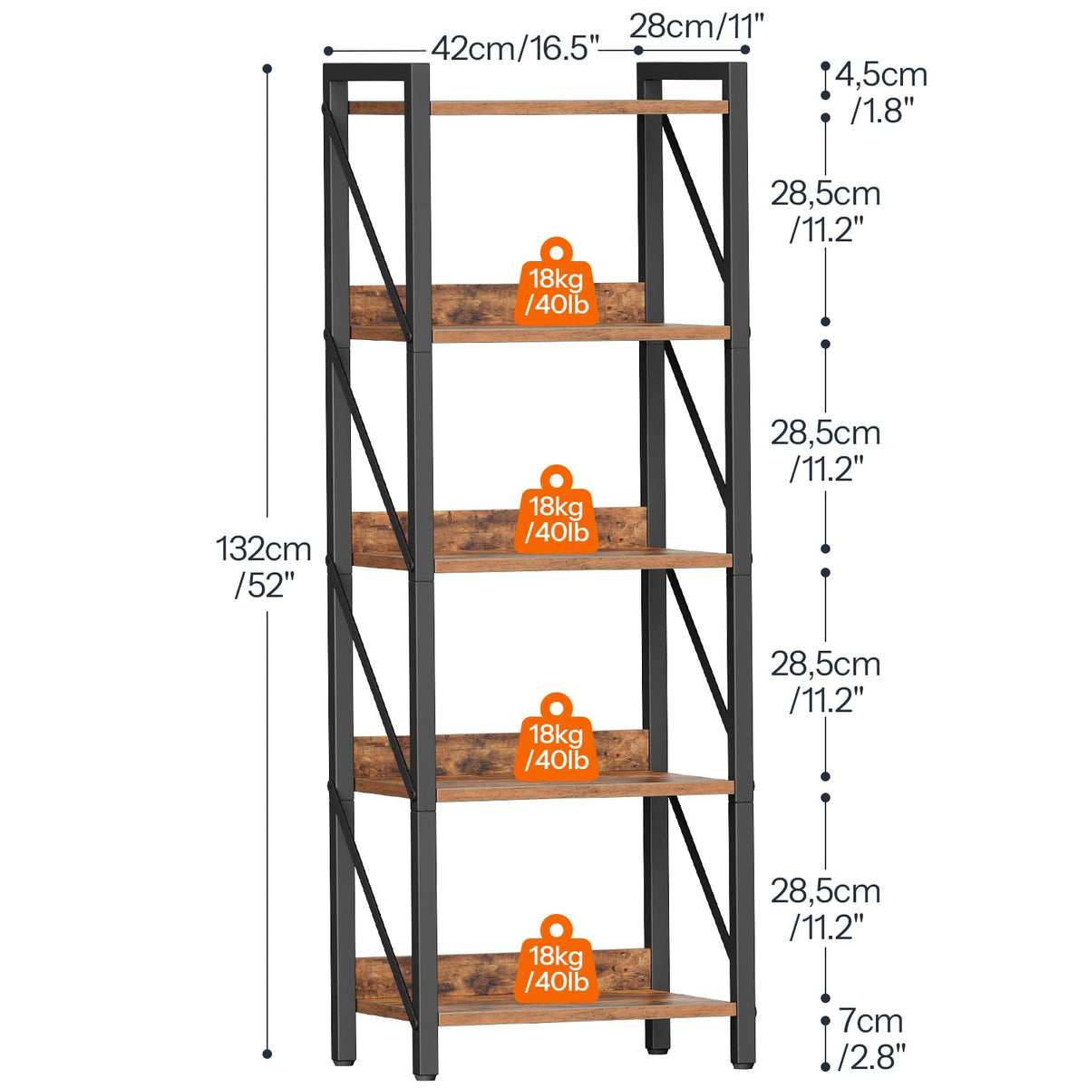 5-Tier Industrial Bookshelf with Metal Frame N592372