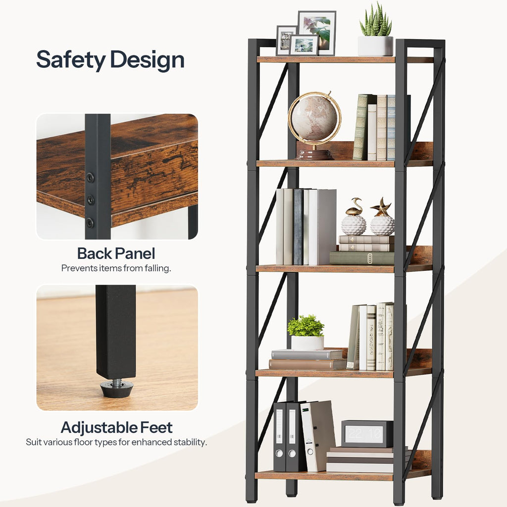 5-Tier Industrial Bookshelf with Metal Frame N592372