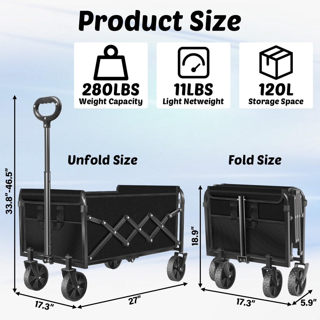 Foldable Collapsible Wagon Cart with Adjustable Handle C1389