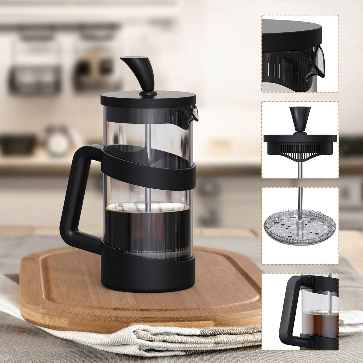 Mini French Press Coffee Maker, 12 oz, Black O1084