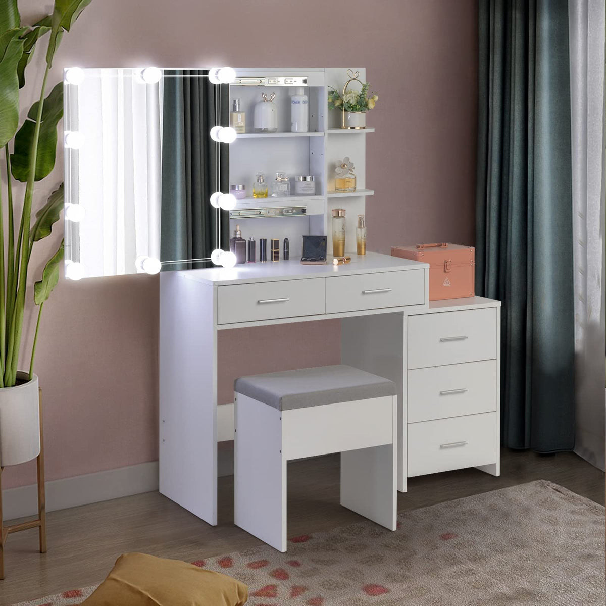 White Vanity Desk with Sliding Mirror U95198