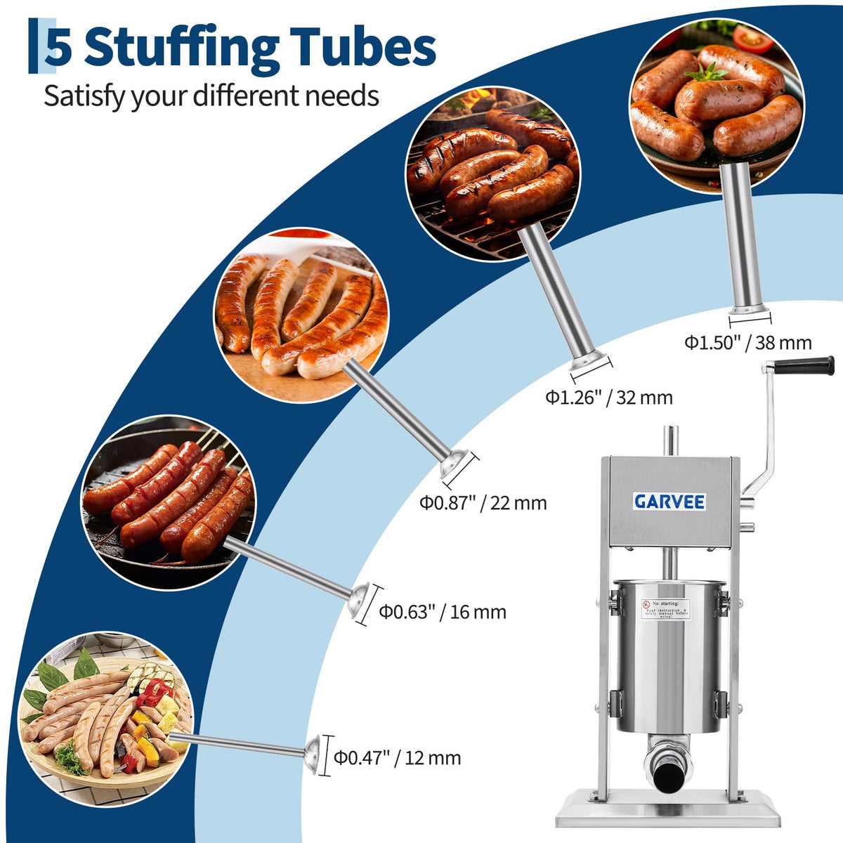 3L Stainless Steel Manual Sausage Stuffer with 5 Filling Tubes S16533