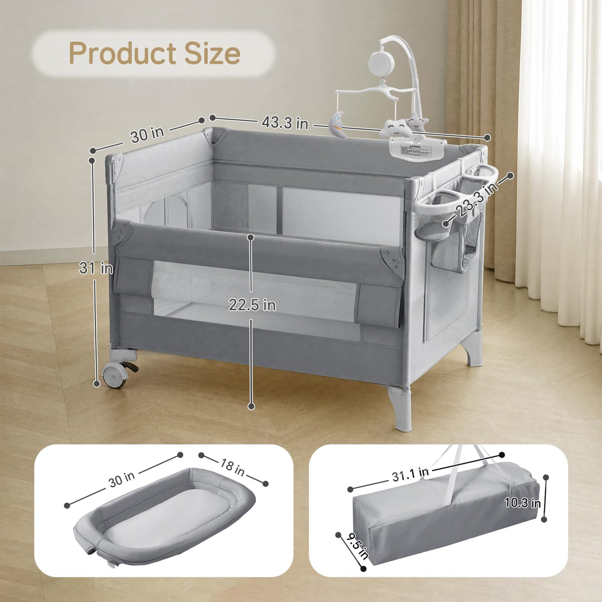 4 in 1 Grey Baby Bassinet Z264145