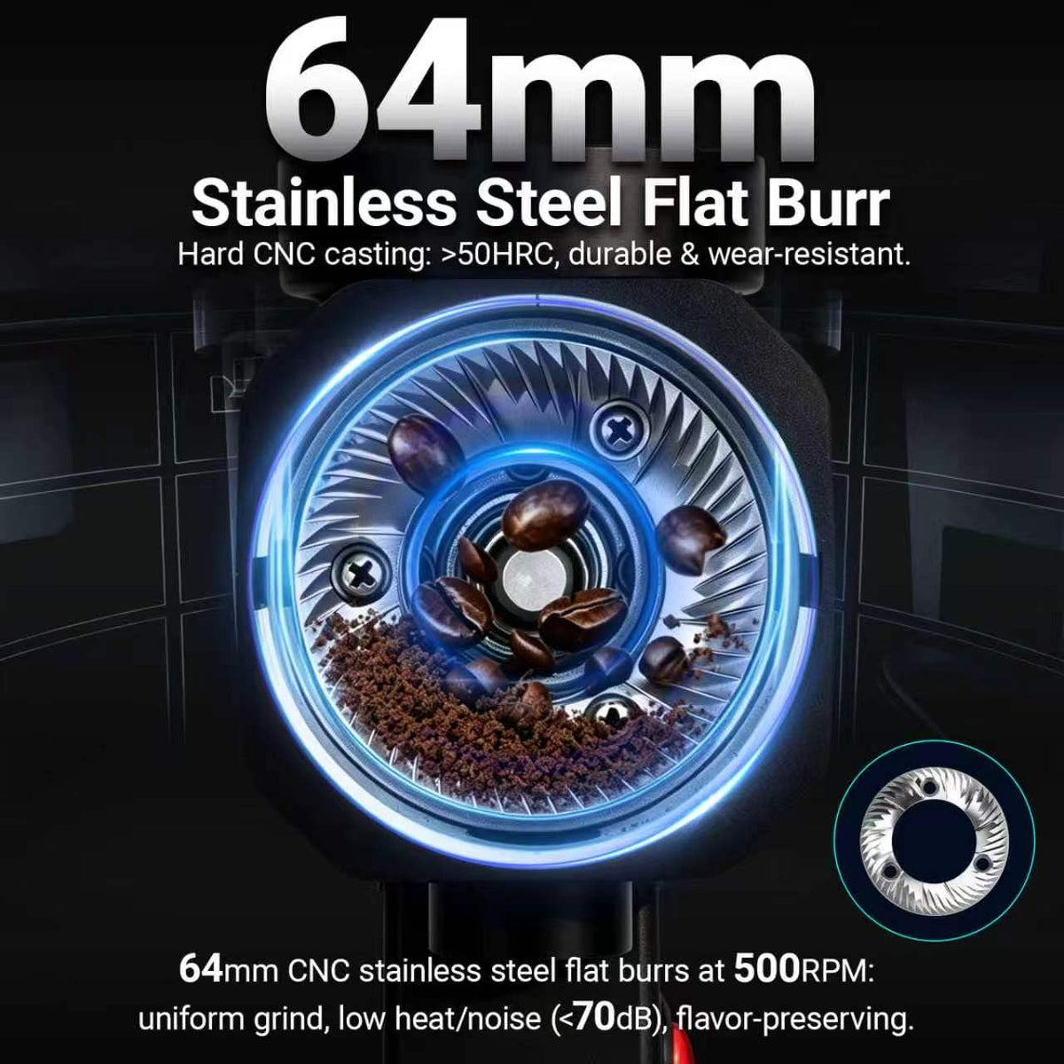64mm Flat Burr Coffee Grinder with 35 Grind Settings D47192