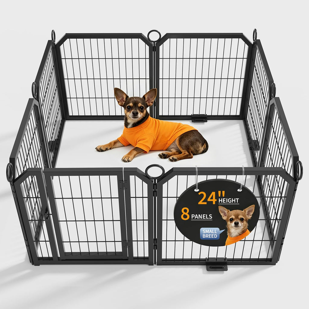 24 Inch 8 Panels Metal Dog Playpen with Door & Stakes A52911