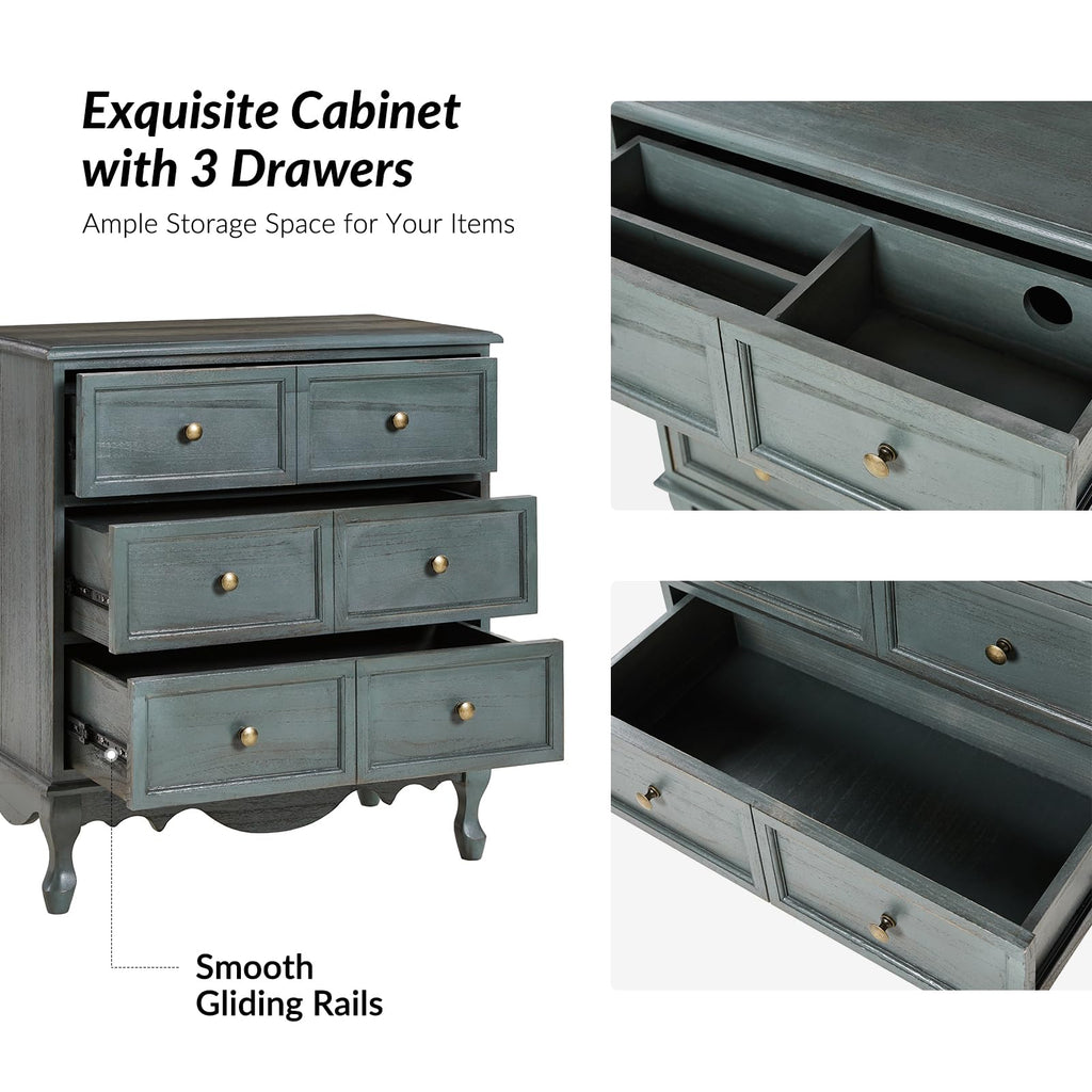 Blue 3-Drawer Nightstand with Charging Station W18264