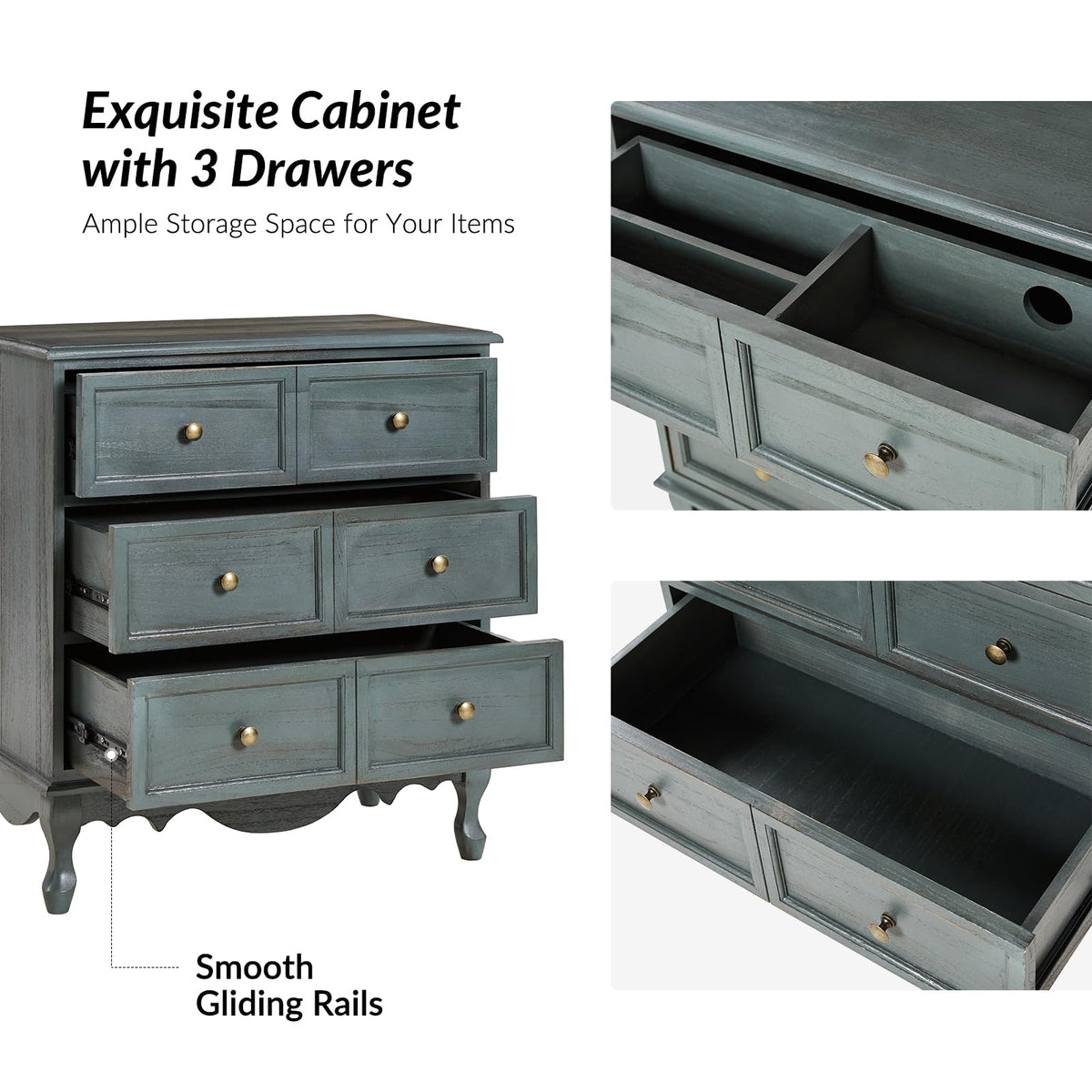 Blue 3-Drawer Nightstand with Charging Station W18264