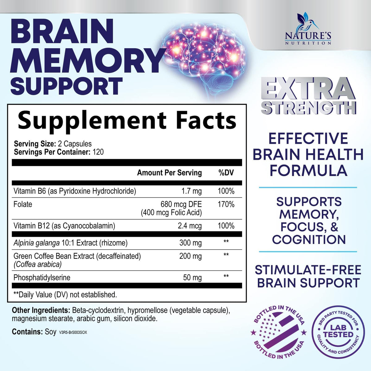 Brain Memory Supplement Pills 240 Capsules J7297