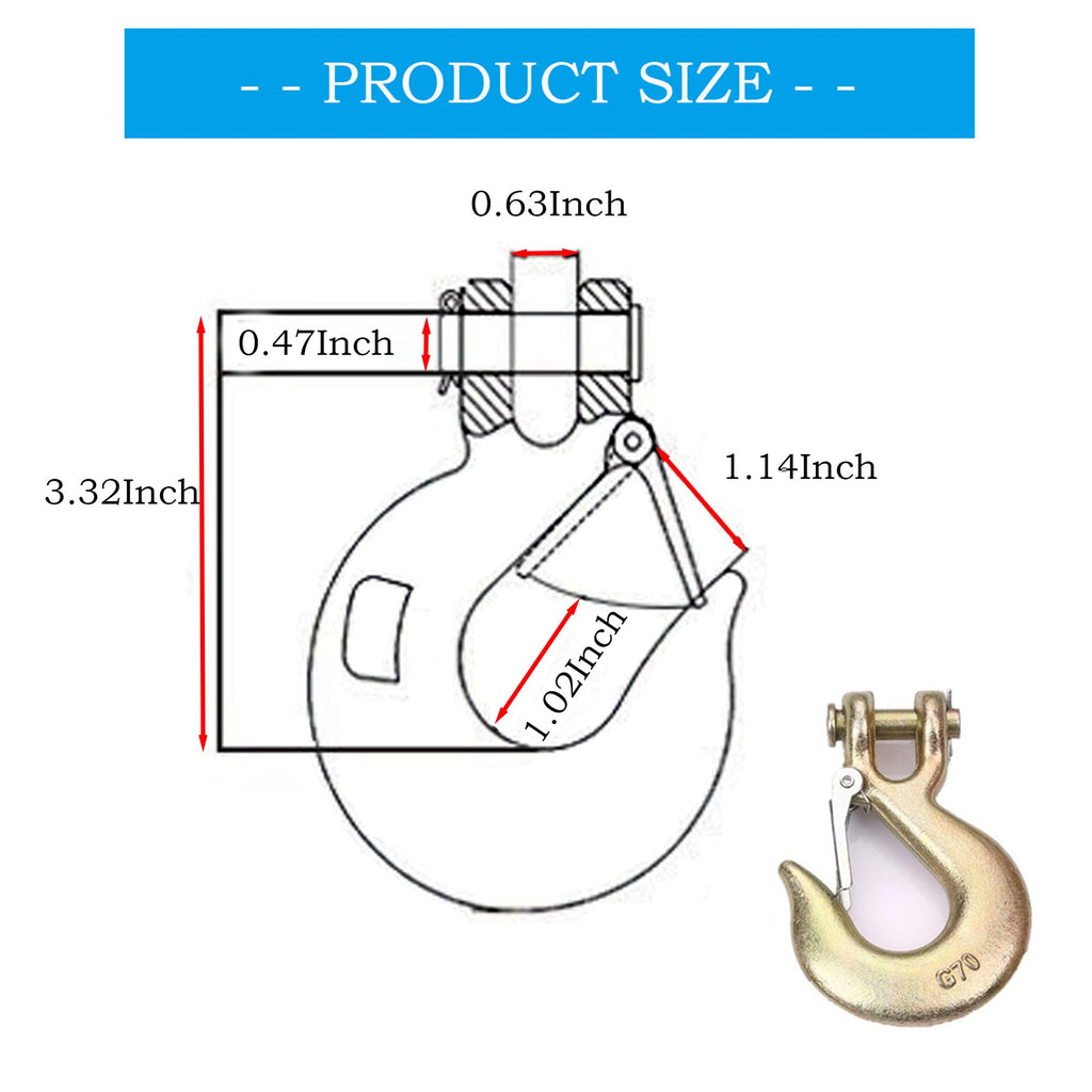 3/8 Inch Heavy Duty Forged Clevis Slip Hook with Safety Latch, 18,000 Lbs Capacity I135938