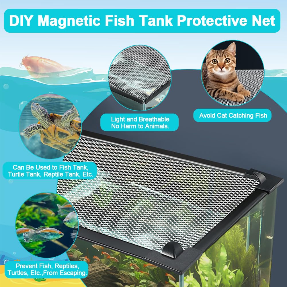 Magnetic Aquarium Cover Lid Anti-Jumping Net Adjustable Max 35''X19'' U8515