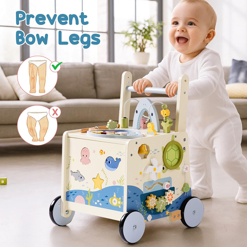 Wooden Baby Walker Push Toy with Fishing Game, Music, Storage W341