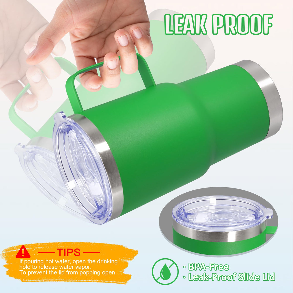 20 oz Insulated Tumbler with Handle and Lid Green L1384