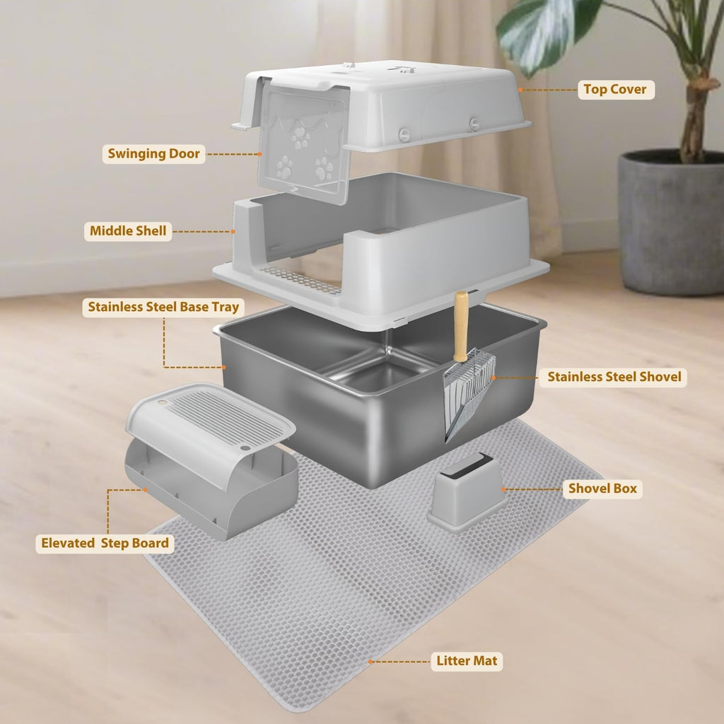 XXXXL Stainless Steel Cat Litter Box with Lid A542