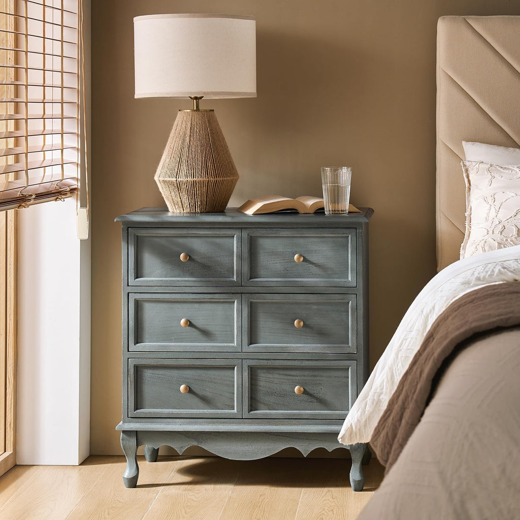 Blue 3-Drawer Nightstand with Charging Station W18264