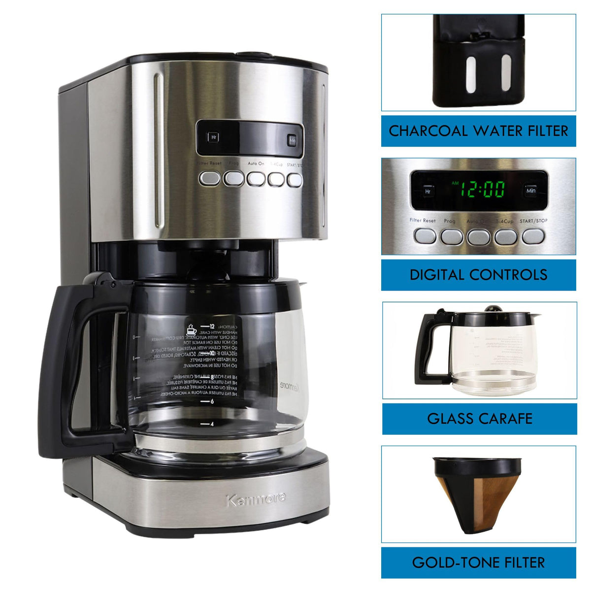Programmable Drip Coffee Maker with Glass Pot, 12 Cup Black P6219