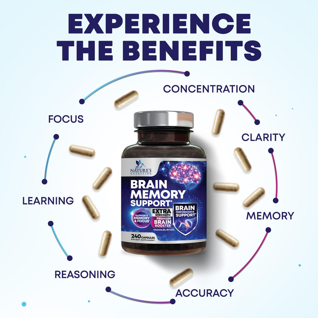 Brain Memory Supplement Pills 240 Capsules J7297