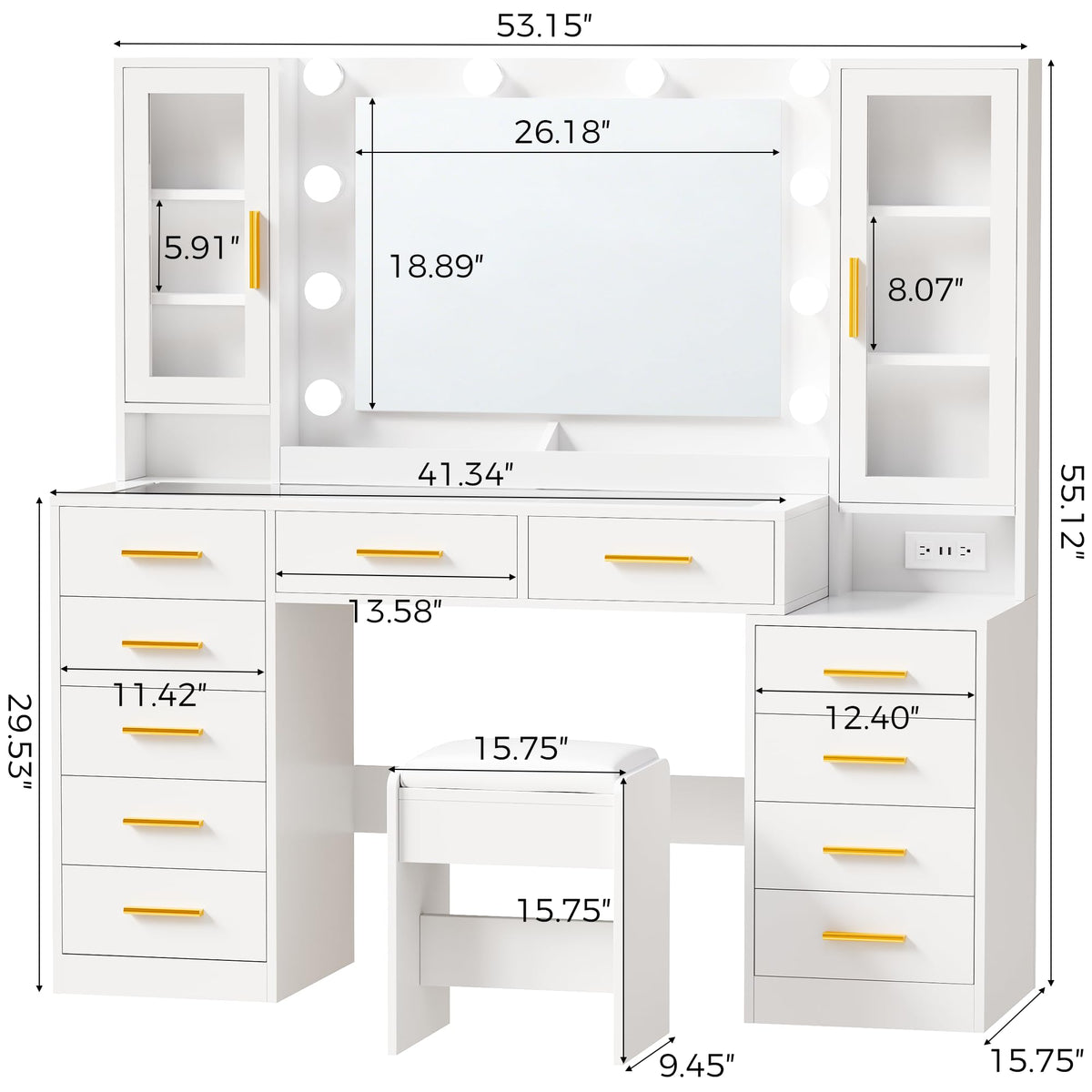 White Glass Top Vanity Desk with Mirror and Lights L604453