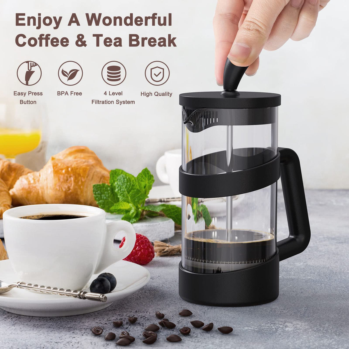 Mini French Press Coffee Maker, 12 oz, Black O1084