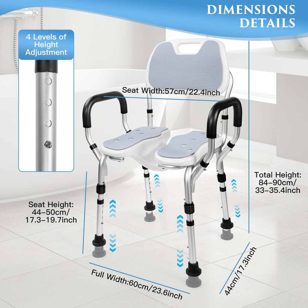 Shower Chair with U-Shaped Seat, Adjustable Height, 350 lb U52463