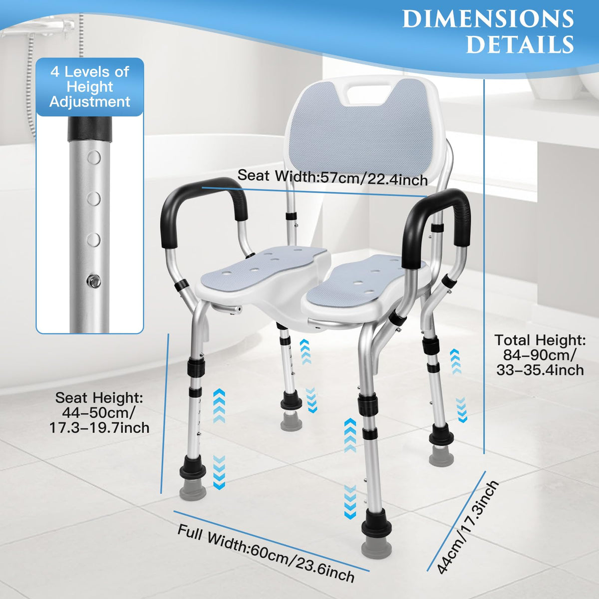 Shower Chair with U-Shaped Seat, Adjustable Height, 350 lb U52463