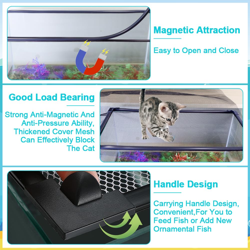 Magnetic Aquarium Cover Lid Anti-Jumping Net Adjustable Max 35''X19'' U8515